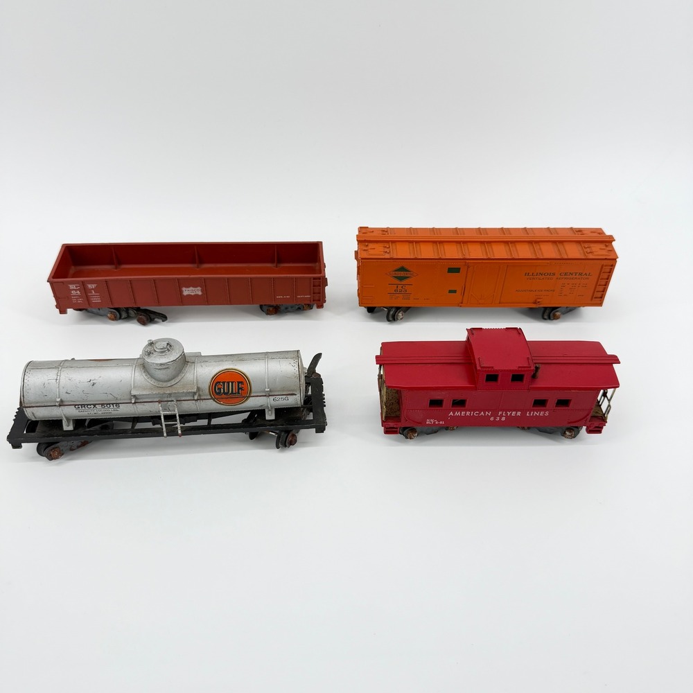 Lot of 4! Vintage American Flyer S Scale Train Car Lot Gulf Oil Gas Tanker